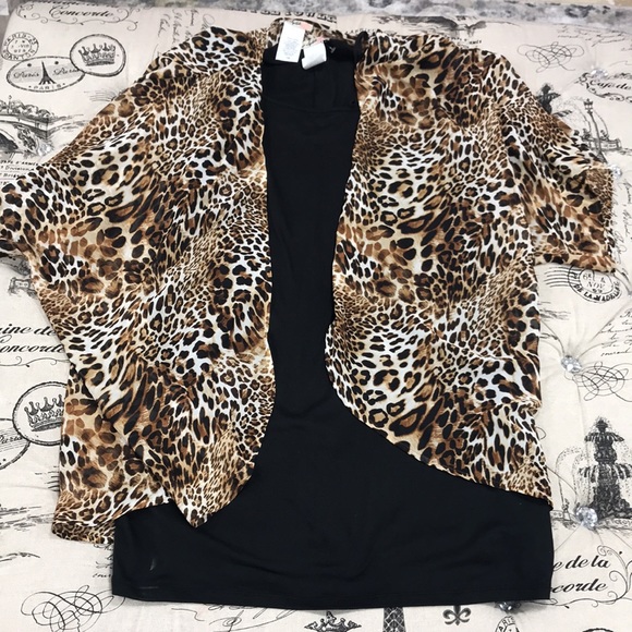 🎁Love Squared Trendy Plus Size Sheath Dress & Animal-Print Overlay - Picture 4 of 8